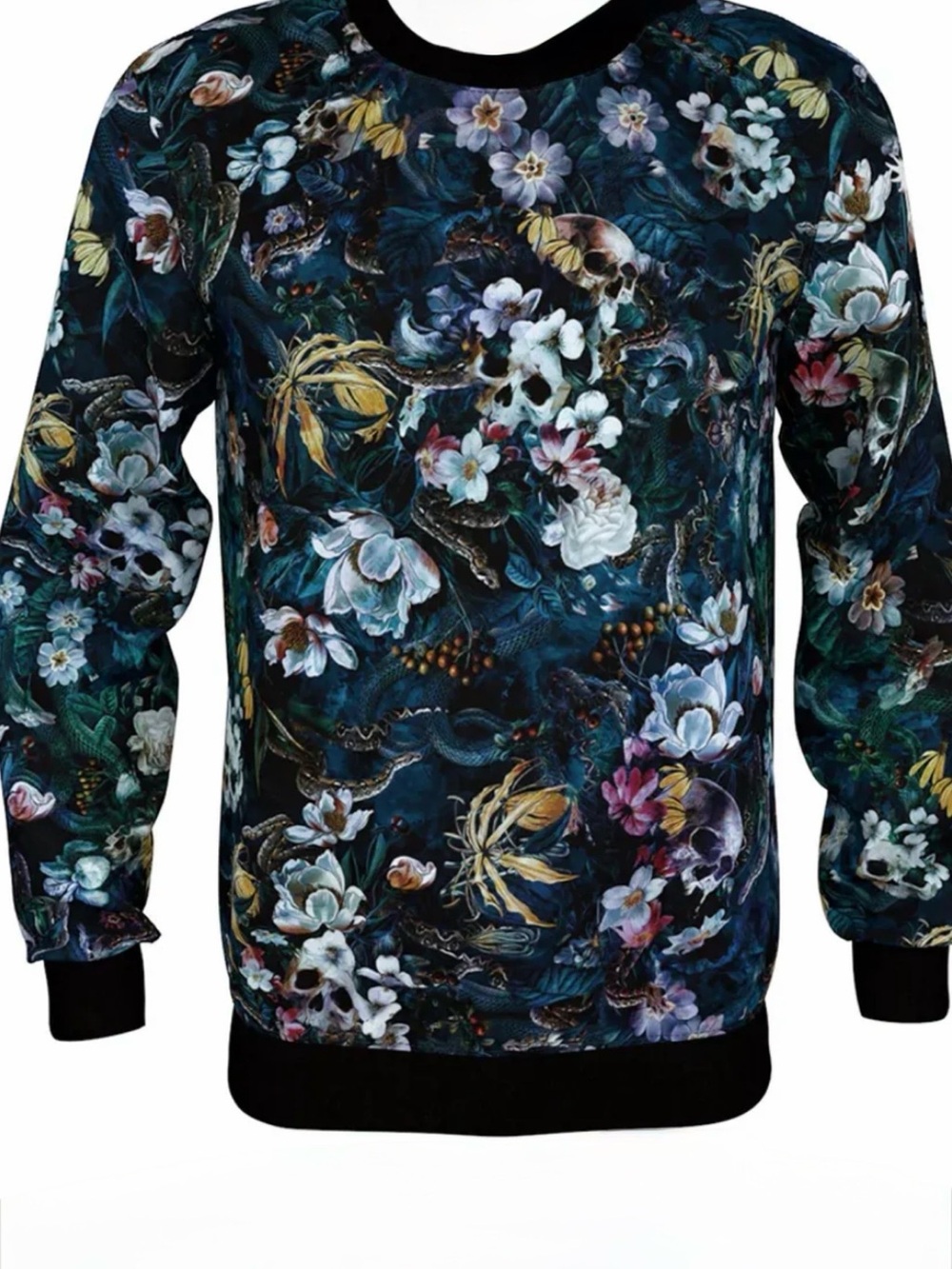 Floral Skull Print Crewneck Sweatshirt - Dark Multi